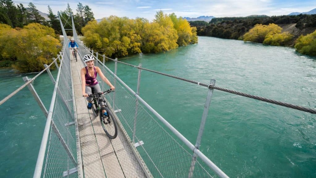Hawea River Swing bridge on our bike and shuttle ride